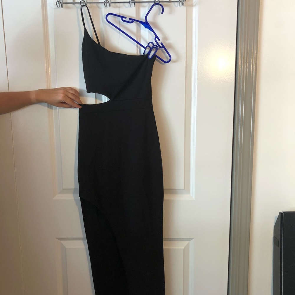 One strap thigh high slit dress